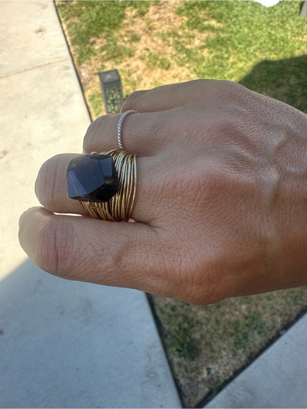 Handcrafted Gold Fill Wire Ring with Deep Purple Stone